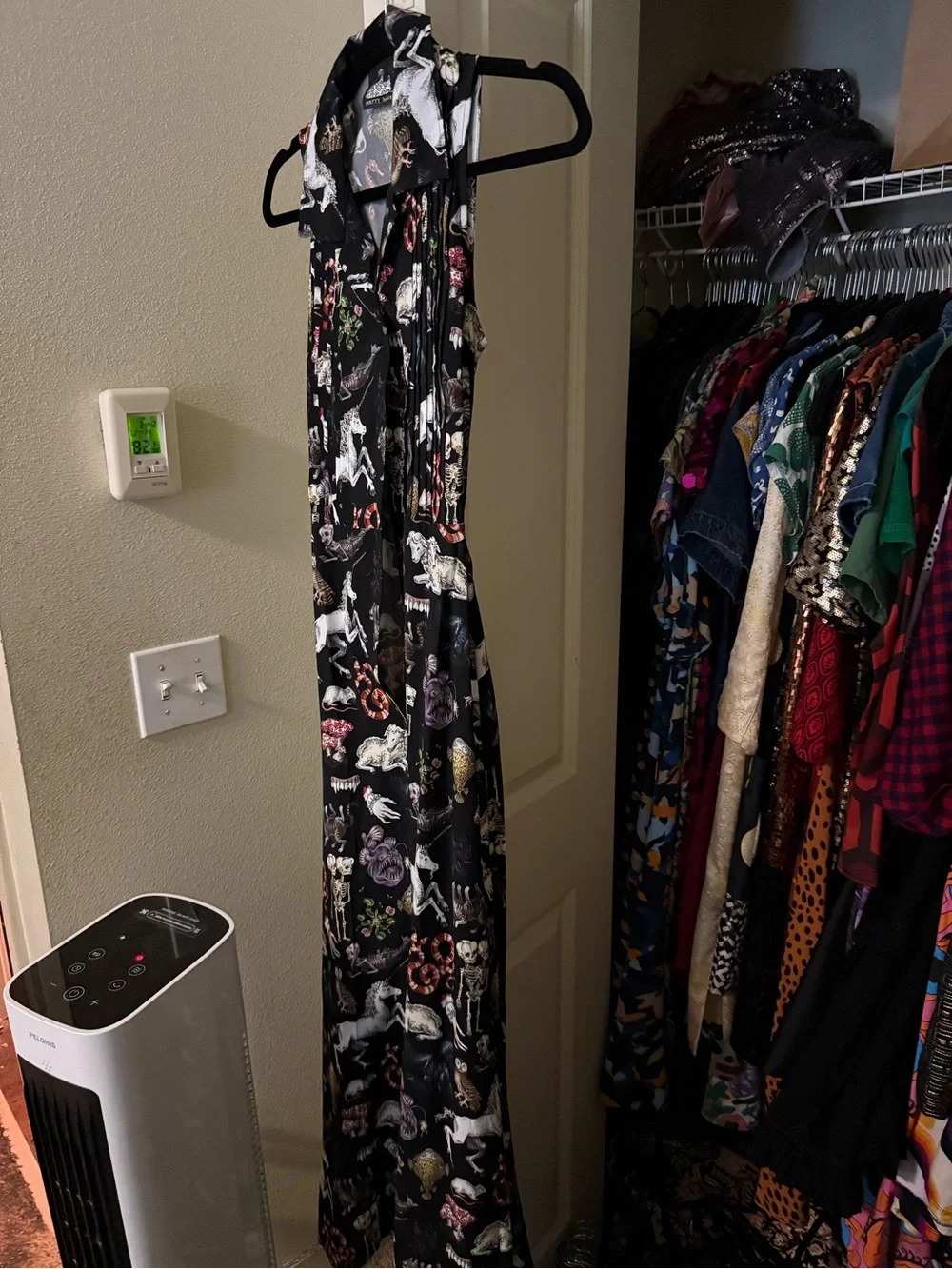 Pretty Snake Black Floral & Unicorn Maxi Dress with pockets.